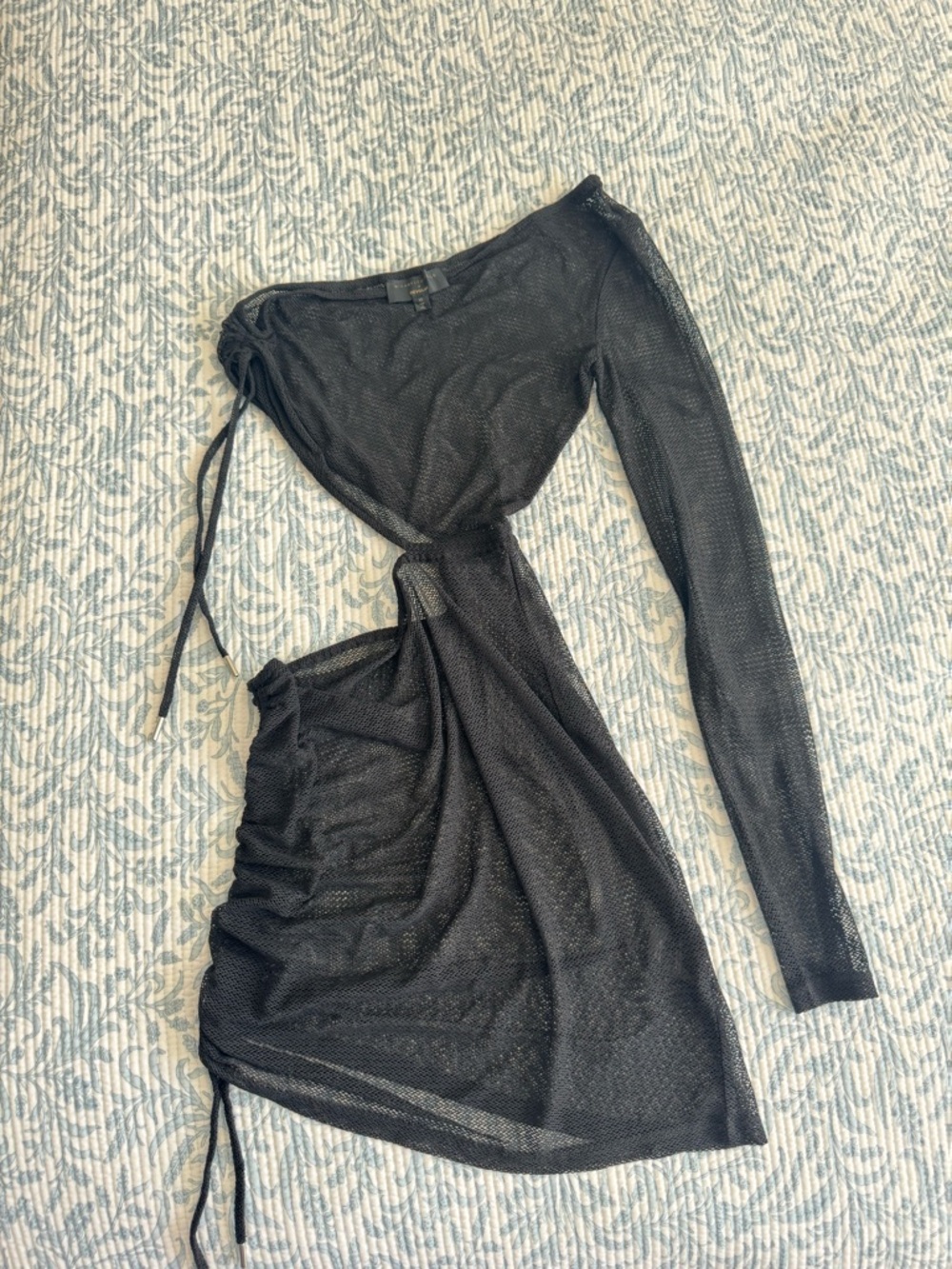 Tularosa Black One-Shoulder Mesh Cutout Swim Coverup